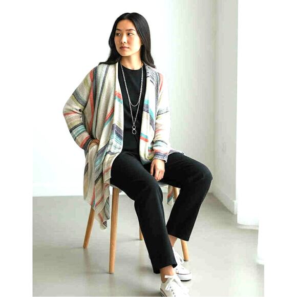Etcetera Colorful Knit Wrap Cardigan Sweater Multicolor Draped Open Front Size L - Picture 3 of 7